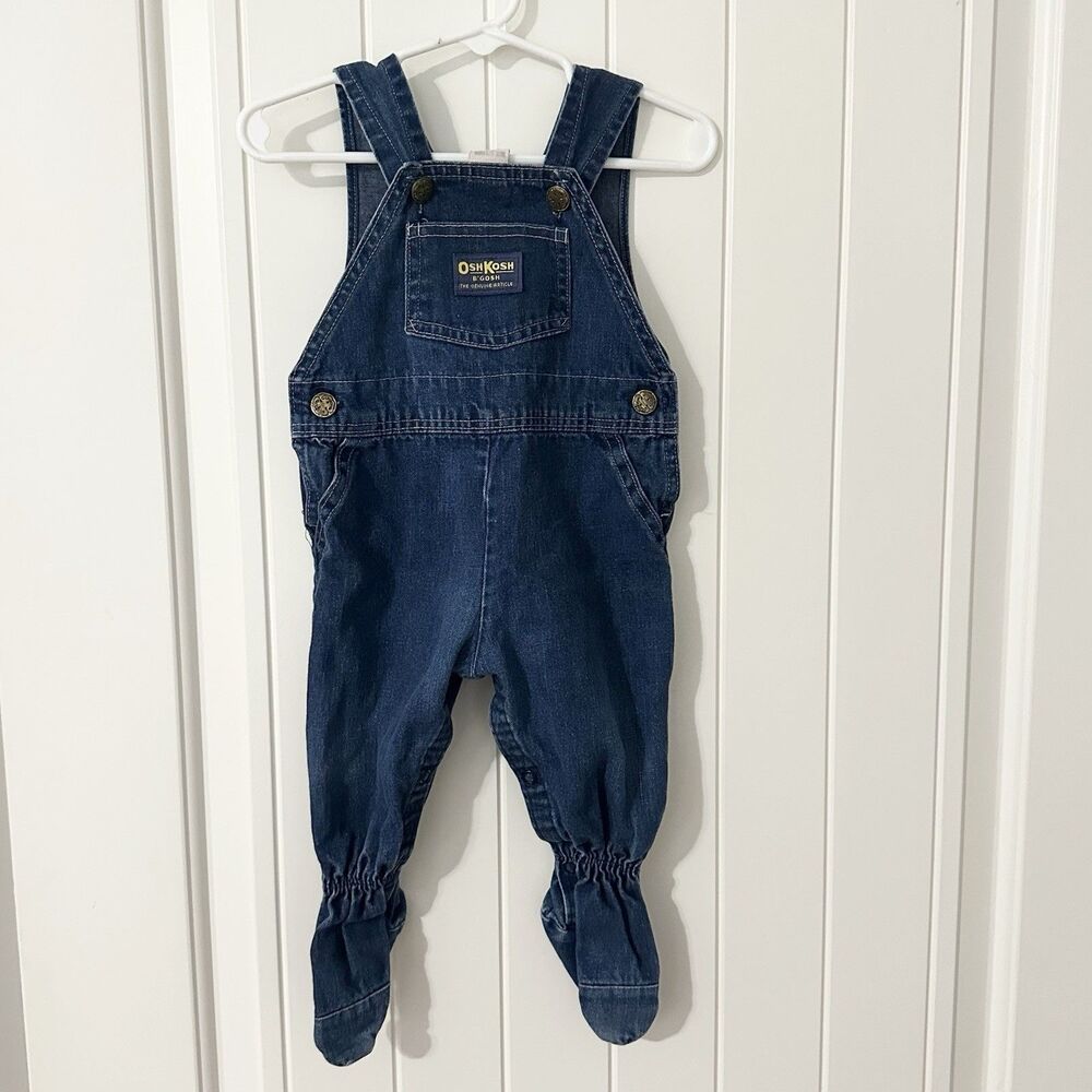 Vintage Oshkosh Vestbak Overalls Denim 6-9 Mos Blue Footie Feet One Piece